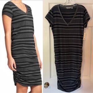 Athleta Stripe Topanga Dress Charcoal Gray L